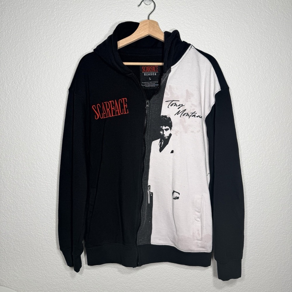 Scarface Tony Montana Hoodie Mens  Black Full Zip‎ Graphic Streetwear Size Large